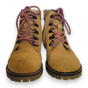 Mini Boden Suede Hiking Boots Kids Size 3 EU 35 Lace Up Side Zip Tan